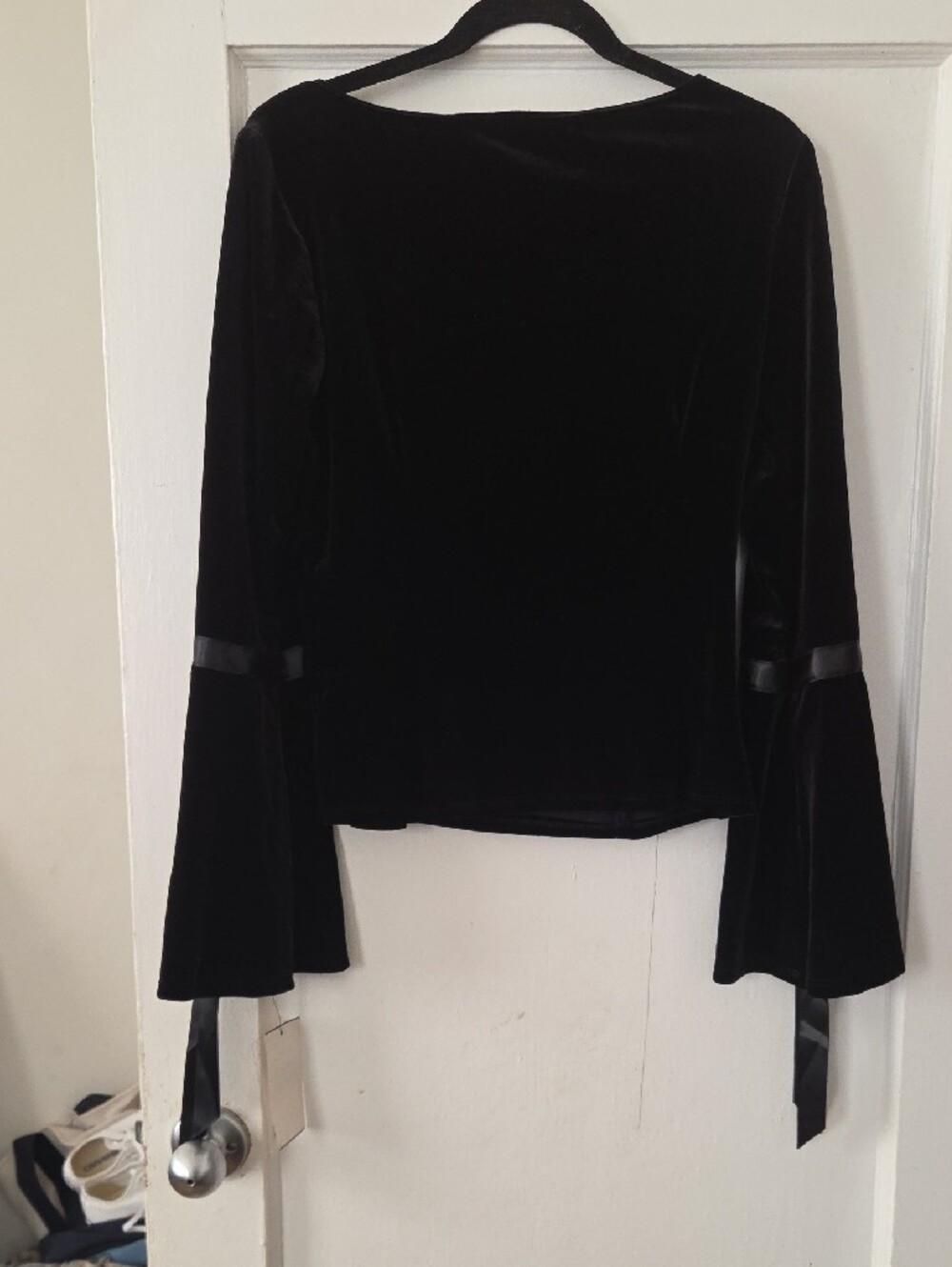 ABS Allen Schwartz Black Velvet Scoop-Neck Tie-Sleeve Top - Picture 4 of 5